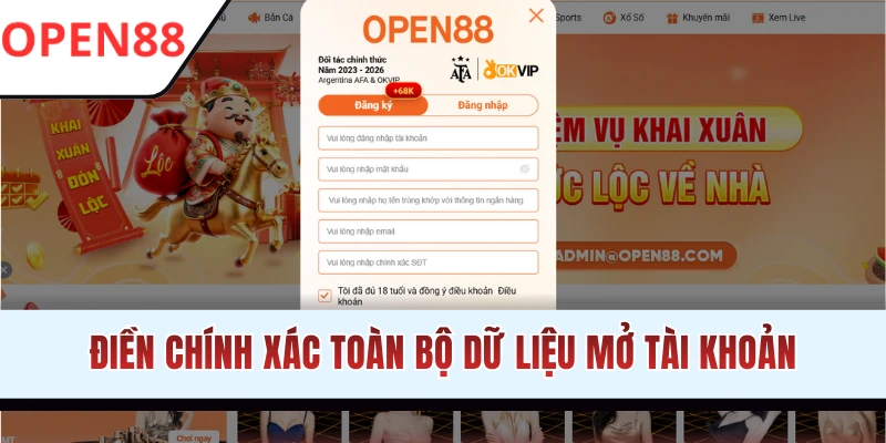Nhập đầy đủ thông tin đăng ký account